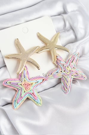 Mey İthalat® Pirinç Sallantılı Rainbow Deniz Yıldızı Model Renk Hasır Küpe