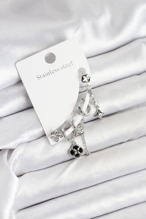 Mey İthalat® Pirinç Gümüş Renk Kadın Set Küpe