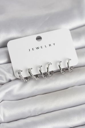 Mey İthalat® Gümüş Renk Pirinç Kemik Model 3 Çift Kadın Küpe Seti