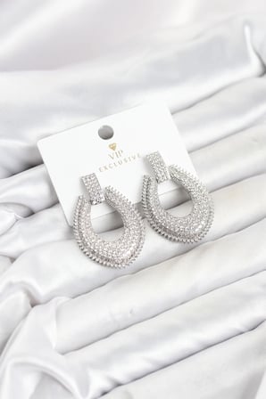 Mey İthalat® Gümüş Renk Zirkon Taşlı Damla Halka Model Kadın Abiye Küpe