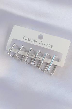 Mey İthalat® Pirinç Gümüş Renk Dikdörtgen Model Küpe Seti