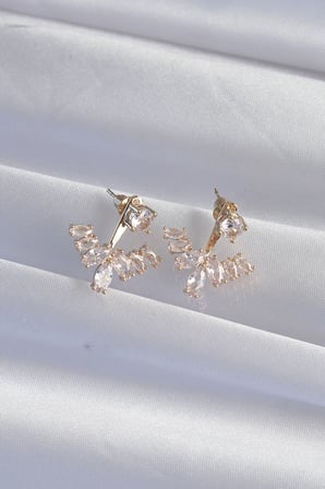Mey İthalat® Pirinç Renk Zirkon Taşlı V Model Küpe