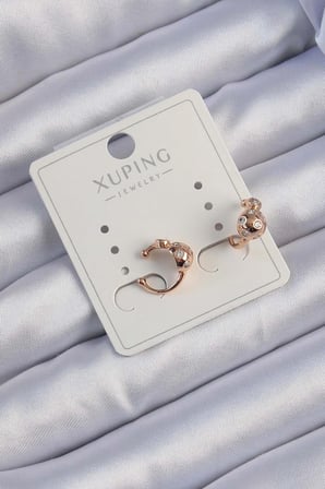 Mey İthalat® Xuping Rose Renk Zirkon Taşlı Bombeli Topçuk Earcuff Küpe