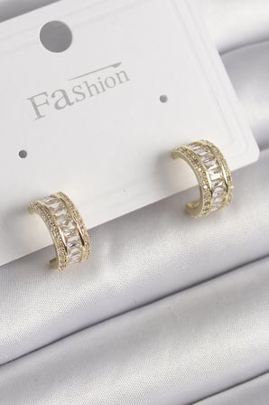 Mey İthalat® Pirinç Renk Zirkon Taşlı Halka Model Kadın Küpe