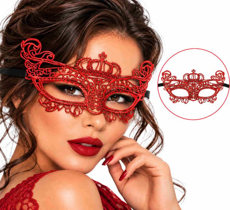 Mey İthalat® Taçlı Kırmızı Dantel Venedik Maskesi – İşlemeli Balo ve Parti Maskesi