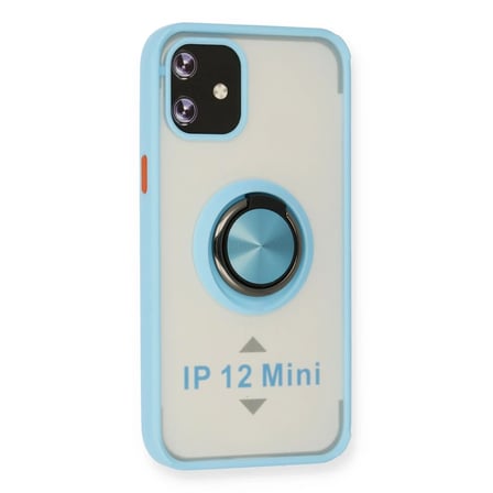 Mey İthalat® iPhone 12 Kılıf Montreal Yüzüklü Silikon Kapak - Buz Mavi