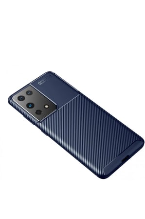 Mey İthalat® Samsung Galaxy S21 Ultra Kılıf Auto Focus Karbon Kapak - Lacivert