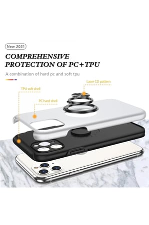 Mey İthalat® iPhone 11 Pro Max Kılıf Elit Yüzüklü Kapak - Gümüş