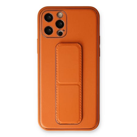 Mey İthalat® iPhone 12 Pro Kılıf Coco Deri Standlı Kapak - Turuncu