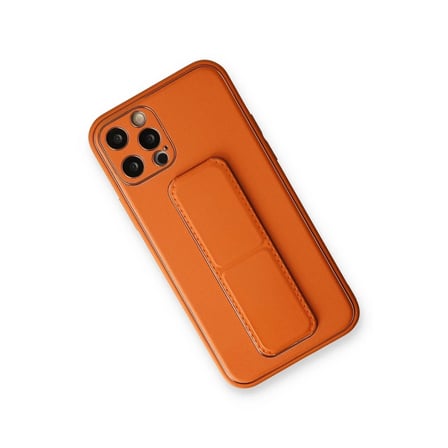Mey İthalat® iPhone 12 Pro Kılıf Coco Deri Standlı Kapak - Turuncu
