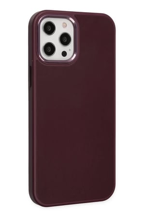 Mey İthalat® iPhone 12 Pro Max Kılıf Asya Deri Silikon - Mürdüm