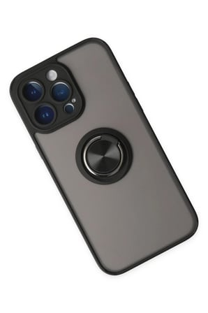 Mey İthalat® iPhone 14 Pro Kılıf Montreal Yüzüklü Silikon Kapak - Siyah