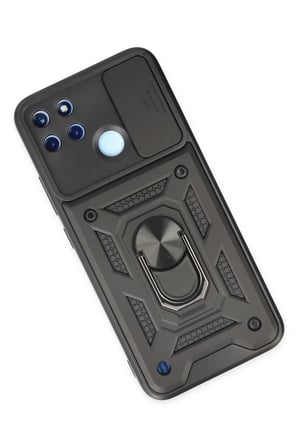 Mey İthalat® Realme C25Y Kılıf Pars Lens Yüzüklü Silikon - Siyah