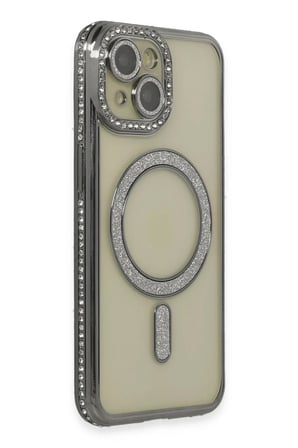 Mey İthalat® iPhone 15 Kılıf Joke Simli Magneticsafe Kılıf - Gri