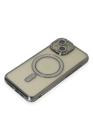 Mey İthalat® iPhone 15 Kılıf Joke Simli Magneticsafe Kılıf - Gri