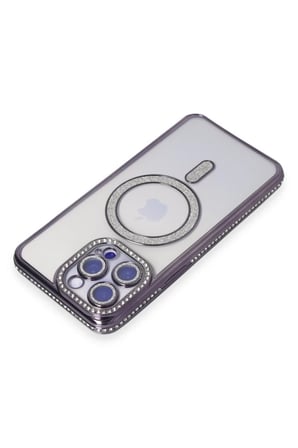 Mey İthalat® iPhone 15 Pro Kılıf Joke Simli Magneticsafe Kılıf - Derin Mor