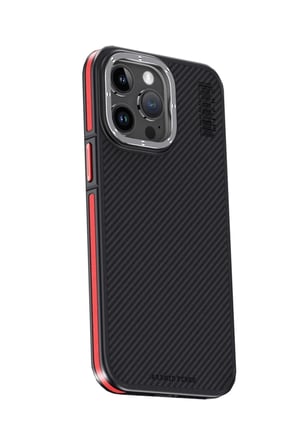 Mey İthalat® iPhone 15 Pro Kılıf Aramid 600D Kevlar Karbon Fiber Magsafe Kapak - Kırmızı
