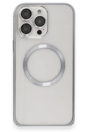 Mey İthalat® iPhone 15 Pro Max Kılıf Metal Bumper Magneticsafe Kapak - Gri