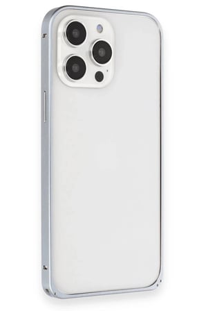 Mey İthalat® iPhone 15 Pro Max Kılıf Metal Bumper Magneticsafe Kapak - Gri