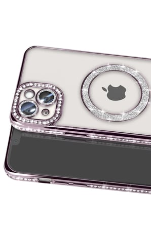 Mey İthalat® iPhone 14 Kılıf Joke Simli Magneticsafe Kılıf - Pembe