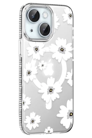 Mey İthalat® iPhone 14 Floral Magsafe Kapak - Beyaz