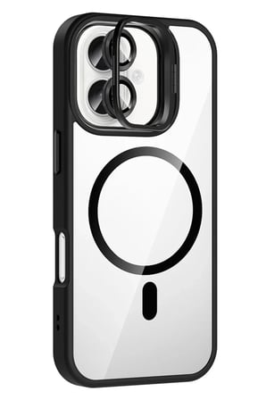 Mey İthalat® iPhone 16 Plus Remim Lensli Magsafe Standlı Kapak - Siyah