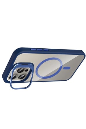 Mey İthalat® iPhone 15 Pro Max Remim Lensli Magsafe Standlı Kapak - Lacivert