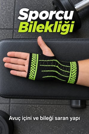 Mey İthalat® Örgü Dokulu El Bilek Desteği Siyah Yeşil Tasarım