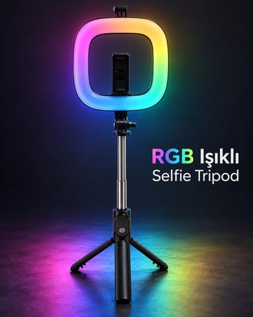 Mey İthalat® Type C Şarjlı RGB Halka Işık Manyetik Telefon Tutuculu Fotoğraf ve Video Standı
