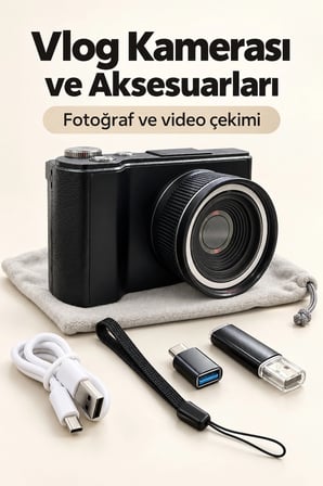 Mey İthalat® Otomatik Odaklamalı Dijital Fotoğraf Makinesi 4K Video ve Fotoğraf Çekimi