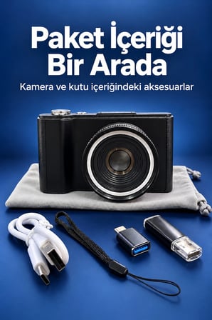 Mey İthalat® Otomatik Odaklamalı Dijital Fotoğraf Makinesi 4K Video ve Fotoğraf Çekimi