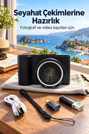 Mey İthalat® Katlanabilir Ekranlı 4K Vlog Kamerası Otomatik Odaklamalı Dijital Fotoğraf Makinesi