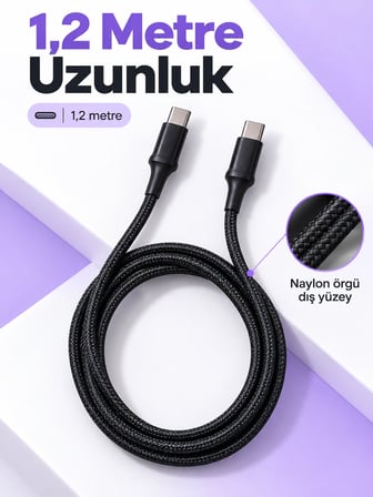 Mey İthalat® Telefon ve Tablet İçin Type C to Type C Örgülü Şarj Kablosu