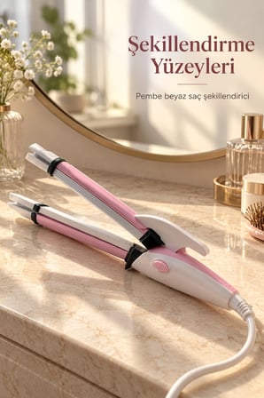 Mey İthalat® Saç Düzleştirici ve Bukle Maşası Pembe Beyaz Gövdeli