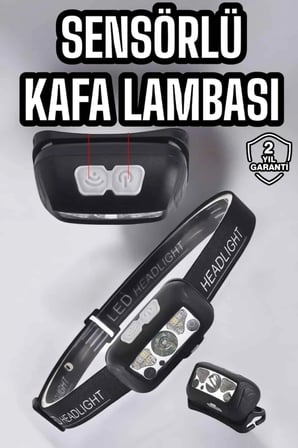 Mey İthalat® Kafa Lambası Kamp Lambası Sensörlü Şarjlı Ayarlanabilir