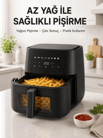 Mey İthalat® Yağsız Yemek Pişirme İçin Dijital Air Fryer Fritöz