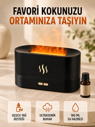 Mey İthalat® Alev Efektli Aroma Difüzörü Uçucu Yağ Destekli USB Hava Nemlendirici