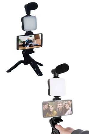 Mey İthalat® Video Making Kit Telefon Tutucu Vlog Video Mini Led Işıklı