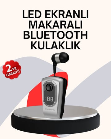 Mey İthalat® Profesyonel Bluetooth Kulaklık – Klipsli, Titreşimli, Dijital Göstergeli