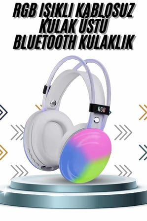 Mey İthalat® Kablosuz Bluetooth Kulaklık RGB Işıklı Kulak Üstü 5.3 Bluetooth Bağlantılı