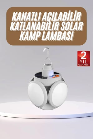Mey İthalat® Katlanabilir Askılı Kamp Lambası 5 Kanatlı Pratik Güneş Enerjili