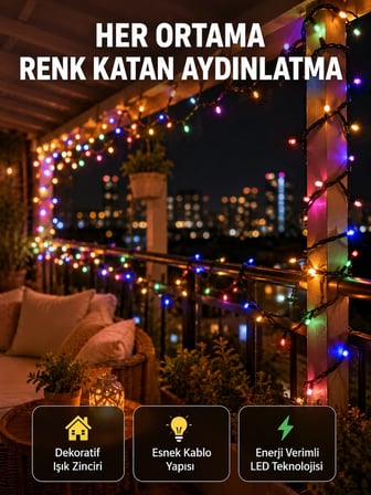 Mey İthalat® 5 Metre Şeffaf Kablo LED Peri Işığı 50 Ampullü Dekoratif Led Yeni Nesil