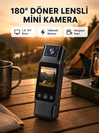 Mey İthalat® 180° Döner Lensli Mini Kamera 1080P Full HD Hareket Algılama 1200mAh