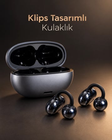Mey İthalat® Klipsli Kablosuz Kulaklık Dokunmatik Kontrollü 2500 Saat Bekleme Type C Şarjlı