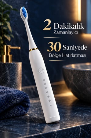 Mey İthalat® Beyaz Elektrikli Diş Fırçası 3 Yedek Başlıklı