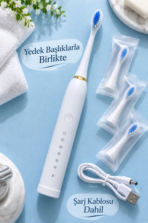 Mey İthalat® Beyaz Elektrikli Diş Fırçası 3 Yedek Başlıklı