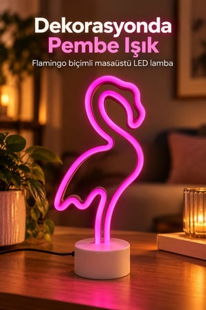 Mey İthalat® Flamingo LED Lamba USB Kablolu Beyaz Gövdeli
