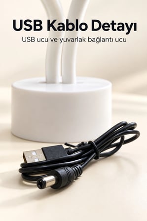 Mey İthalat® Flamingo LED Lamba USB Kablolu Beyaz Gövdeli