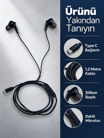 Mey İthalat® Müzik ve Sesli Görüşmeler İçin Type C Mikrofonlu Kulaklık