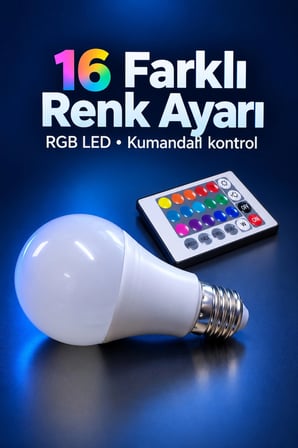 Mey İthalat® Uzaktan Kumandalı RGB LED Ampul 16 Renk Ayarlı